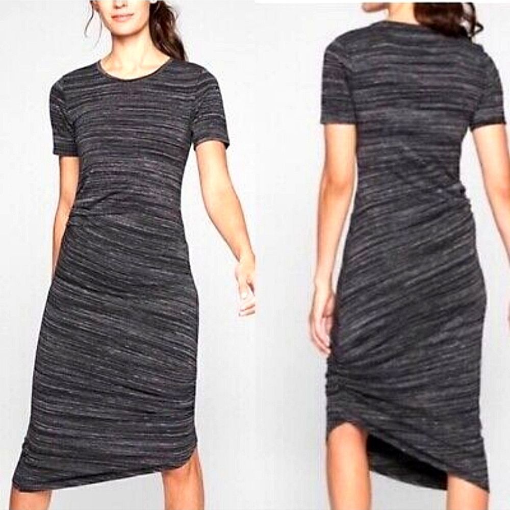 Athleta Ruched Midi Asymmetrical Space Dyed Dress